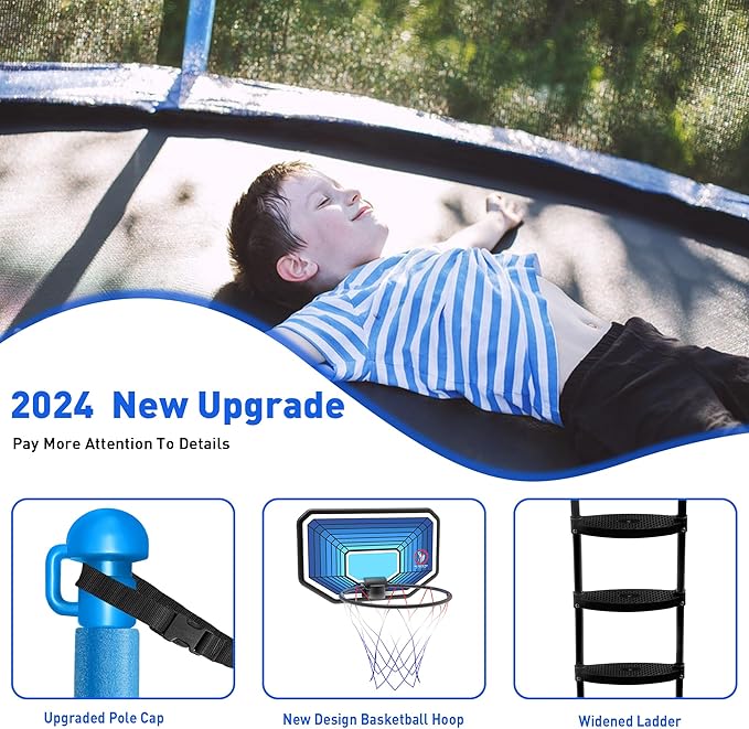 DeepRoar 2026 Upgraded 8FT 10FT 12FT 14FT 15FT 16FT Outdoor Tranpoline for Kids, Big tranpoline with Basketball Hoop, Lights, Sprinkler & Socks, Heavy Duty tranpoline 1500LB, ASTM Approved Tranpoing
