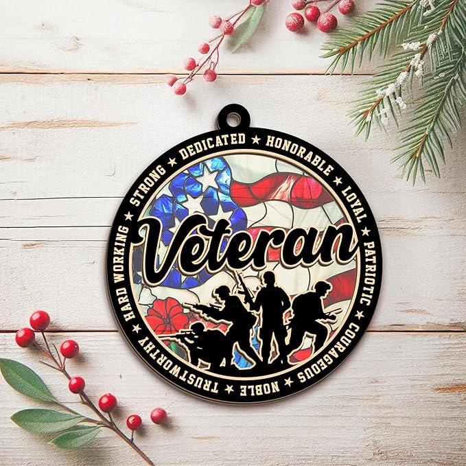 FLAGWIX Army Christmas Ornaments for Patriotic - Suncatcher Army Ornaments for Christmas Tree Decorations - Veteran Gifts for Men Women Dad Grandpa, Military Ornaments, Veterans Day Gifts Bulk