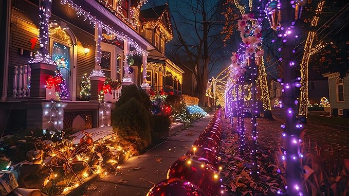 OZS Purple and Orange Solar Halloween Lights Outdoor, 2 Pack 240LED 95FT Solar String Lights Waterproof with 8 Modes & Auto On/Off for Tree Party Halloween Decorations