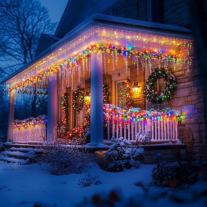 Icicle Lights for Outside, 167ft 1760 LED Icicle Christmas Lights Outdoor Waterproof, 352 Drops with Remote, 8 Modes & Dimmable, Timer for Christmas, Wedding, House, Roof Decoration, Multicolor