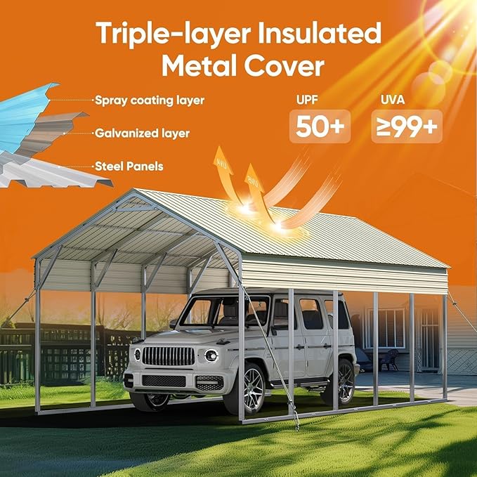 Quictent Heavy Duty 13x26 FT Vertical Roof Metal Carport, Pre-Drilled All Weather Car Shelter for RV, Vehicles & Farm Equipment
