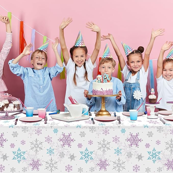 12 Pieces Christmas Snowflake Party Tablecloth Decorations,Plastic Purple and Blue Winter Wonderland Table Cover for Winter Christmas Birthday Holiday Party Decorations and Supplies,54x108 inch