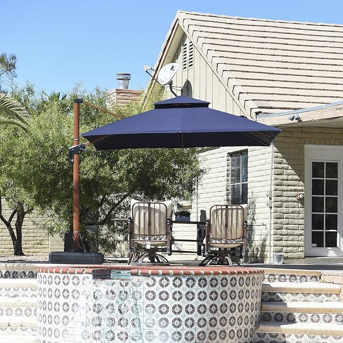 PURPLE LEAF 9ft Patio Umbrella Outdoor Square Umbrellas Large Cantilever Umbrella Windproof Offset Umbrellas Heavy Duty Sun Umbrella for Garden Deck Pool Patio, Navy Blue
