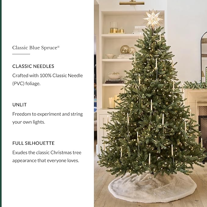 Balsam Hill 6.5ft Unlit Classic Blue Spruce - Artificial Christmas Tree with 2,144+ Tips, Premium Stand & Easy Assembly for Indoor Holiday Decorating
