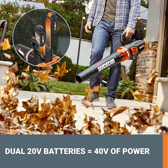 WORX Cordless Leaf Blower, Electric Blower for Lawn Care wth Brushless Motor, 2 ¡¿ 2.5 Ah Batteries & Charger Included, WG584