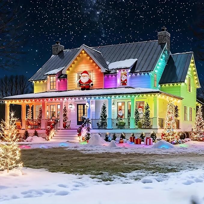 Permanent Outdoor Lights RGB Smart IC 100FT/50LEDs Decor IP68 Waterproof Music Sync Eaves Lights with Remote&APP Control Suitable for Holiday Decoration Christmas Garden Party Decor Deck