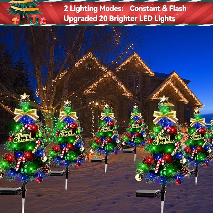 Solar Christmas Decorations Outdoor，DEIDOULU Solar Christmas Tree, 2 Pack 40 Led Light 2 Modes Outdoor Xmas Tree Light décor Pathway Lights Patio Yard