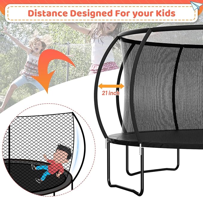 8FT 10FT 12FT 14FT 16FT Trampoline Outdoor, Trampolines for Kids & Adults, Pumpkin Trampolines with Safety Net, Ladder, Coating Metal Frame, ASTM Approved Large Backyard Trampoline for Kids