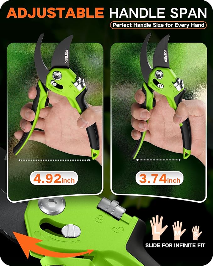 Pruning Shears for Gardening - 8.5 Garden Clippers with SK5 Blade, Stepless Adjustable Handle for All Hand, Ergonomic Bypass Plant Pruners Scissors for Heavy Duty Branch Bush Rose Tool