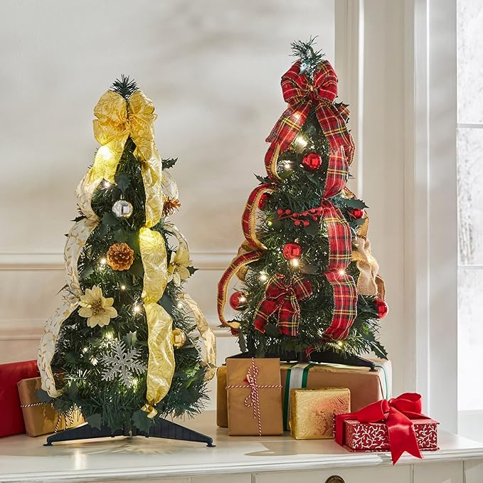 Fully Decorated Pre-Lit 2' Pop-Up Tabletop Christmas Tree - Red Gold