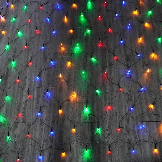 Dazzle Bright Christmas 200 LED Net Lights, 9.8FT x 6.6FT Green Wire Connectable Mesh Lights with 8 Modes, Christmas String Lights for Xmas Indoor Outdoor Garden Party Decorations (Multi-Colored)