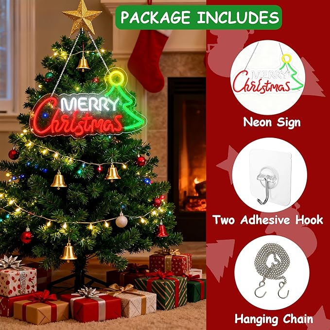 Merry Christmas Home Decor Neon Sign Led Neon Christmas Lights Ornaments Tree Decorations Outdoor Neon Signs for Wall Decor USB Powered Led Neon Signs for Room Decoration