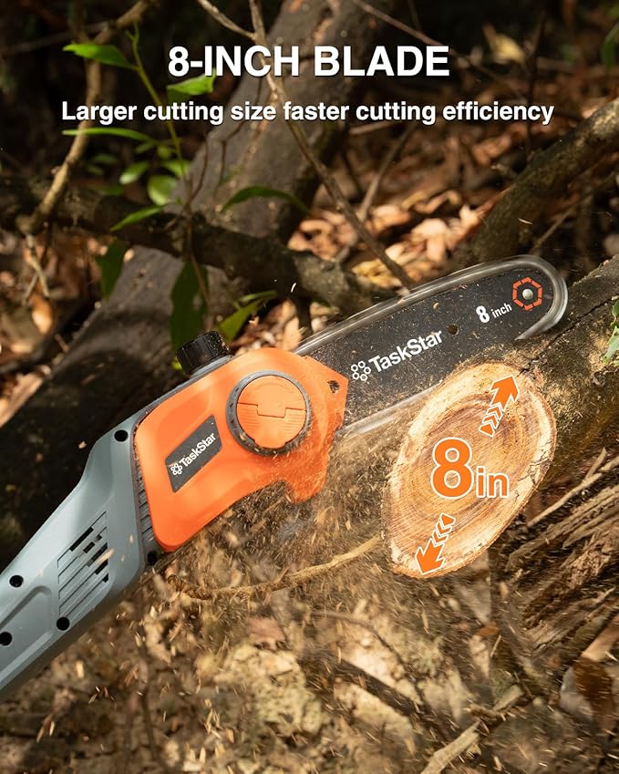 8-Inch Cordless Pole Saw, Electric Pole Saws for Tree Trimming, 2¡¿4000mAh Batteries, 600W Powerful Motor, Max Reach 15Ft, Tool-Free Chain Tensioning, Auto Lubrication