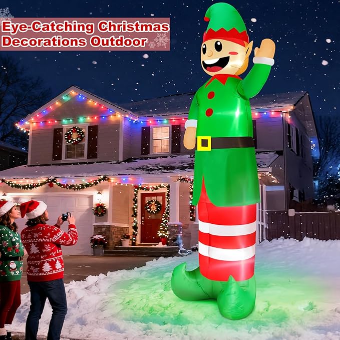 14 Ft Super Tall Christmas Inflatable Elf, Christmas Inflatables Decoration Outdoor Blow Up Giant Santa Elf with Built-in LED Lights Inflatable Christmas Decoration for Yard Outside Garden Lawn