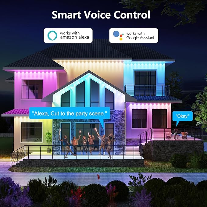 deerdance Permanent Outdoor Lights for House 100ft Smart ICRGB Outside Light Eaves Lights for Christmas All Holiday Decorations Trim Light Year Round String Light Work with Alexa, Google (100ft)