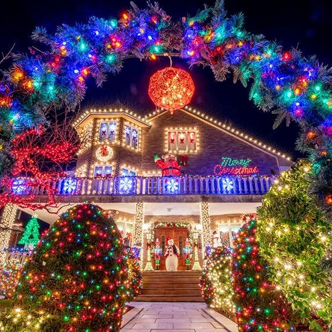 Uptotop Christmas 2 Pack String Light, Total 200 Count 40 FT String Lights Plug in Waterproof Light Decorations for Party Carnival Supplies, Outdoor Yard Garden Decor (Multi-Colored)