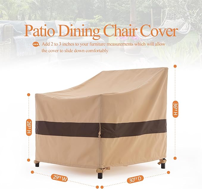 WJ-X3 Patio Chair Cover, Outdoor Lounge Cover, Heavy Duty, Waterproof Lawn Chair Covers, 29W x 30D x 36H, Beige & Coffee, 2-Pack