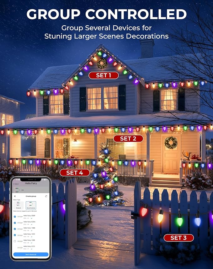 Avatar Controls Smart C9 Christmas Lights Outdoor 33FT 50LED – APP & Remote Controlled, Music Sync, 16M Colors, 100+ Modes, Waterproof Connectable String Lights for Tree, Porch, Windows