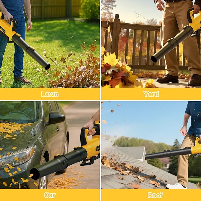 Leaf Blower Cordless with 2¡¿ 5.0Ah Batteries and Charger, 21V Electric, Lightweight Battery Powered Blowers for Lawn Care, Yard, Patio Cleaning, Blowing Leaves & Dust, Yellow