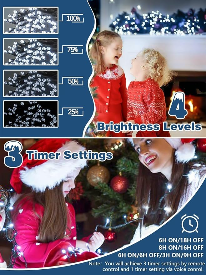 Voice Controlled Christmas Lights with Remote, 132 FT 400 LED String Lights Indoor Outdoor with 12 Modes 3 Timers, Dimmable Twinkle Light Plug in Waterproof for Xmas Tree Party Decor, Cool White