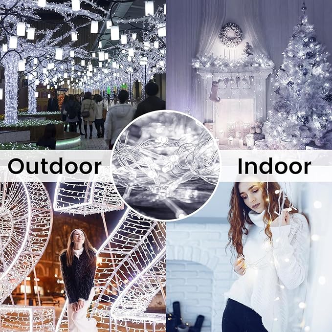 4 Pack Christmas String Lights Battery Operated with Timer, 66FT 200 LED Waterproof Battery Twinkle Lights, 8 Modes Fairy Light for Indoor & Outdoor Garland Tree Christmas Decorations (Cool White)