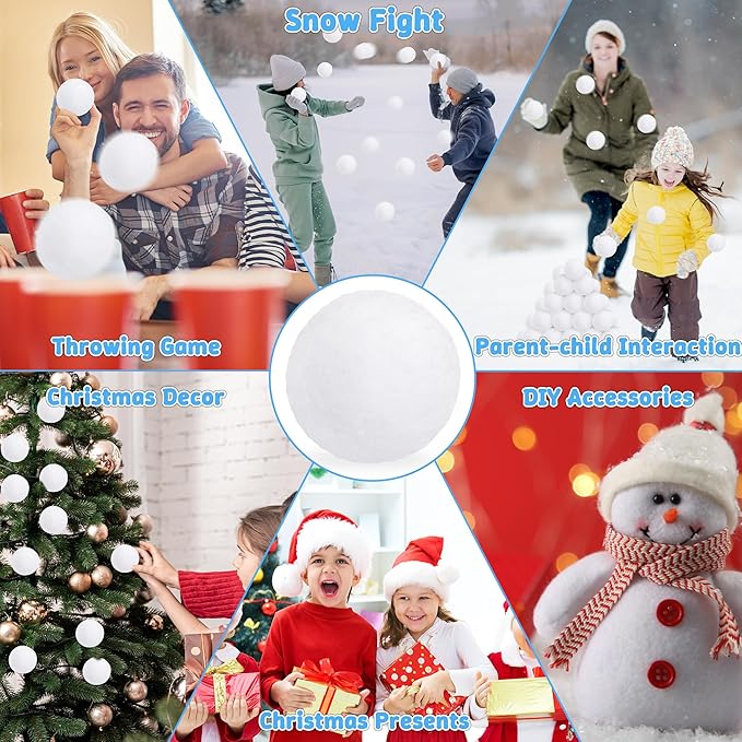 Luces 100 PCS Indoor Snow Balls Fight Set, Artificial Snow Ball, Soft Winter White Balls for Toss Game Outdoor Indoor, DIY Accessories Xmas Tree Decorations