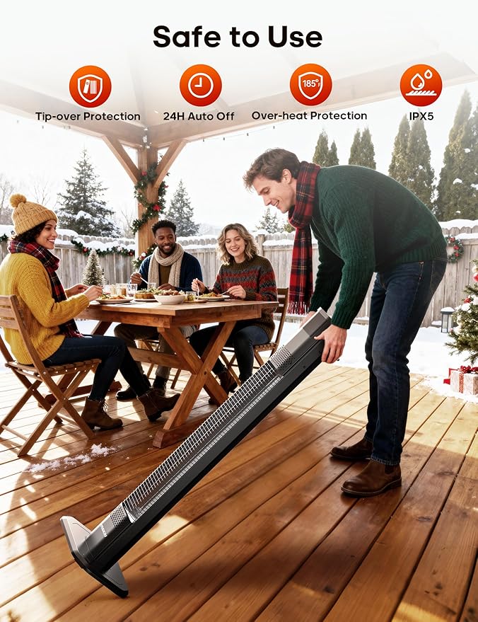VAGKRI Outdoor Heater, 1s Instant Heating 42in Infrared Patio Heaters, 9 Heat Levels, 24H Timer, IPX5 Waterproof Electric Patio Heaters for Garden, Deck, Restaurant, Garage, Indoor & Outdoor Use