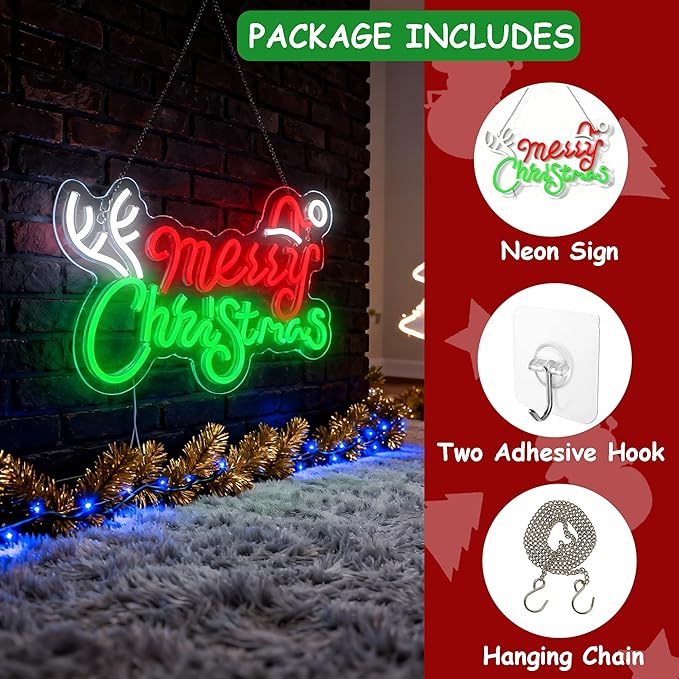 Merry Christmas Home Decor Elk Neon Sign Led Neon Christmas Lights Ornaments Tree Decorations Outdoor Neon Signs for Wall Decor USB Powered Led Neon Signs for Room Decoration