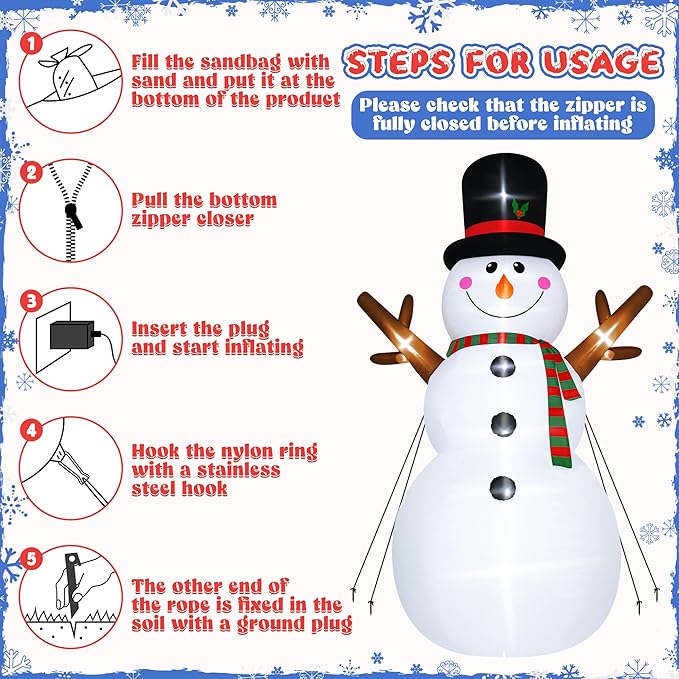 18FT Christmas Inflatable Snowman, Super Large Blow Up Snowmen Outdoor Decor with LED Lights, Waterproof Giant Snowman Yard Decoration for Holiday, Xmas Party, Garden