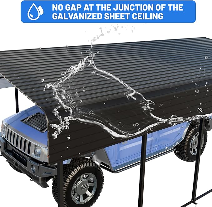 Metal Carport 12x20FT with Reinforced Base - Galvanized Steel Roof Heavy Duty Carport Canopy, for Cars, Motorcycles, Pickup Trucks, SUVs, Tractors and Boats,Black