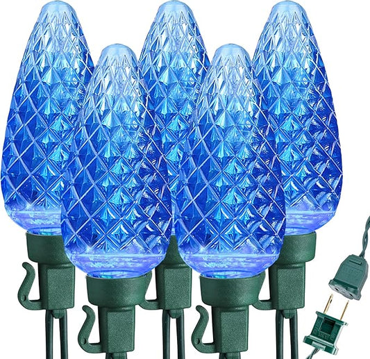 Brizled Blue Christmas Lights, 16ft 25 LED C9 Connectable, 120V UL Certified Outdoor Indoor Xmas Tree Roof Patio Porch Party Holiday Decor