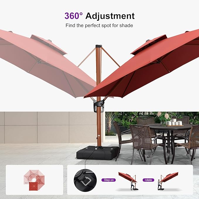 PURPLE LEAF 10ft Patio Umbrella Outdoor Square Umbrellas Large Cantilever Umbrella Windproof Offset Umbrellas Heavy Duty Sun Umbrella for Garden Deck Pool Patio, Brick Red
