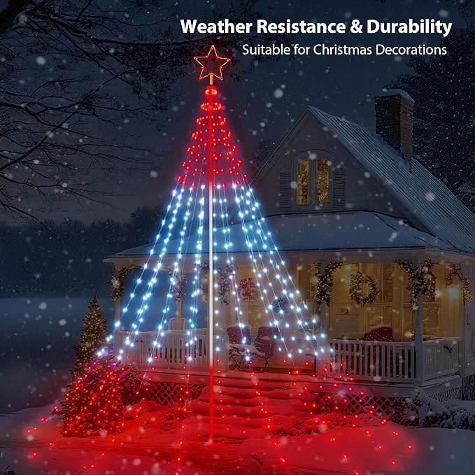 Probro 12FT Outdoor Christmas Tree Lights with Iron Pole, 468 LED RGB Color Changing, APP and Remote Control, IP65 Waterproof, 85+ Lighting Modes for Yard Holiday Xmas Party Outside Decorations