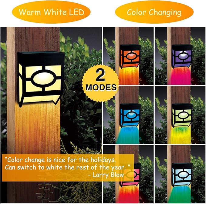 Greluna Solar Wall Lights Outdoor, 2 Modes Solar Led Waterproof Lighting for Deck, Fence, Patio, Front Door, Stair, Landscape, Yard and Driveway Path,Warm White/Color Changing,Pack of 8