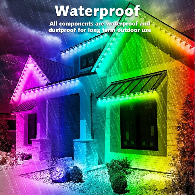 SINLEY Permanent Outdoor RGB Lights,Waterproof Smart LED Eaves Lights with App/Remote Control,for Christmas and All Holiday Decor,Daily and Accent Lighting,House Roof and Garden Lighting (100F)