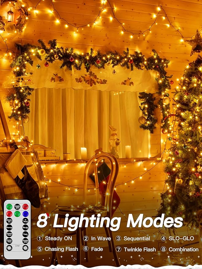 Christmas Lights 131FT 400 LED, Christmas Tree Light with 8 Lighting Modes, Outdoor Waterproof String Lights with Remote and Timer, Fairy Light for Holiday Decor (Warm White)