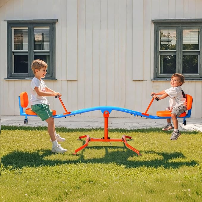 VEVOR Seesaw Teeter Totter for Kids Outdoor, 300 lbs Load Capacity, Sit and Spin Teeter Totter with Easy-Grip Handles, Playground Equipment with Swiveling 360 Degrees Rotating for Children Aged 3+