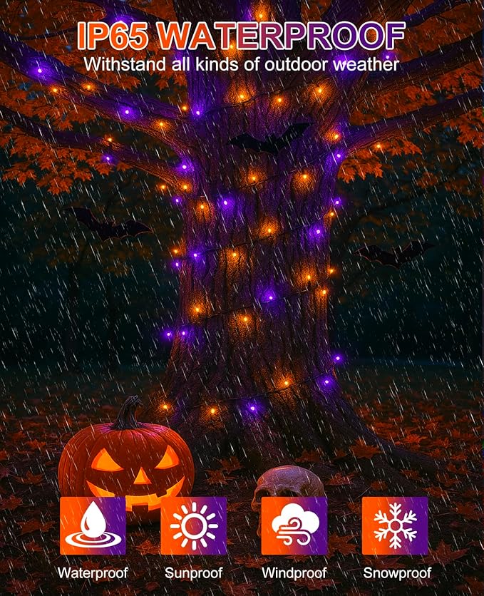 40FT 120 LED Christmas Lights Outdoor, Purple Orange Christmas String Lights Waterproof, 8 Modes Connectable Christmas Tree Lights for Indoor Home Patio House Holiday Decorations