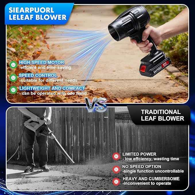Cordless Leaf Blower Variable Speed,21V 1.7LB Lightweight Handheld Blower with 2 Pack Batteries&60 Mins Runtime,for Yard,Patio,Car Drying,Snow,Garage,Deck Cleaning