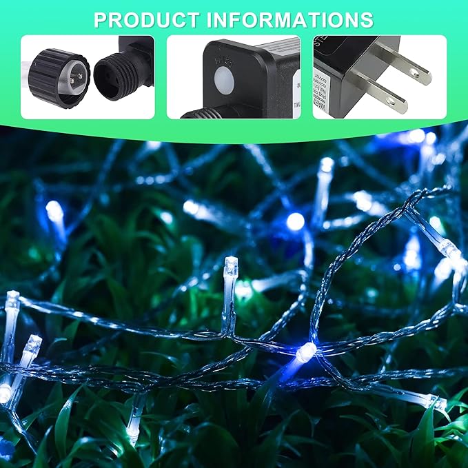 weillsnow 164 FT 500 LED Christmas Lights Outdoor, Waterproof Christmas Fairy Lights with Timer, Plug in Blue White LED String Lights with 8 Modes for Bedroom Wedding Party Xmas Decoration