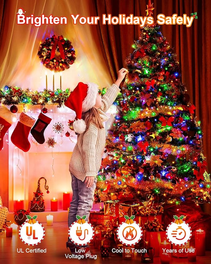 Multicolor Christmas Lights 552FT 1400LED, Extra Long Outdoor String Lights Waterproof, Timer & Memory, 8 Modes Dimmable Plug in Fairy for Outside Tree Wedding Patry