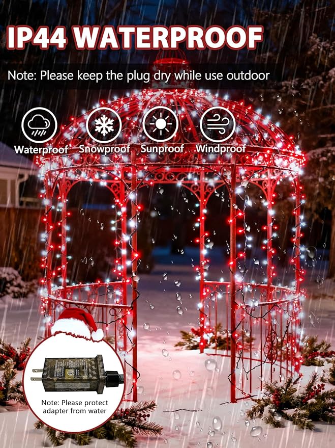 Voice Controlled Christmas Lights with Remote, 99 FT 300 LED String Lights Indoor Outdoor with 12 Modes 3 Timers, Dimmable Twinkle Light Plug in Waterproof for Xmas Tree Party Decor, Red and White