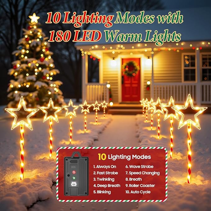 12 Pack Christmas Decorations Outdoor, Twinkling Big Star Solar Christmas Lights with 180 Bright LED and 10 Lighting Modes, Warm White Waterproof Xmas Decor for Pathway Yard