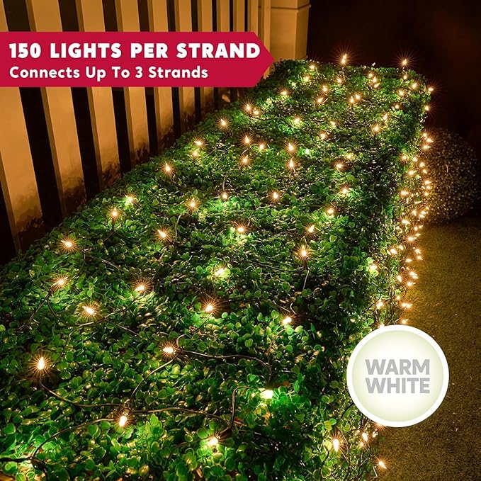 Joiedomi Christmas Net Lights,150 Warm White Net Lights for Indoor & Outdoor Decorations, Christmas Eve Night Decor, Christmas Tree, Bushes