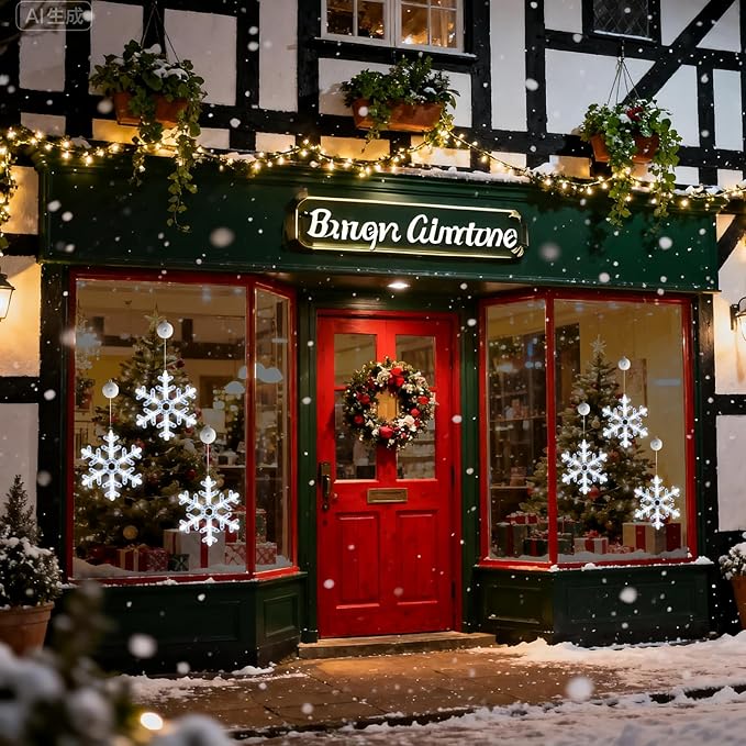 3Pack Christmas Window Lights Decorations with Timer,Battery Powered White Lighted Snowflake Shaped LED String Sucker for Xmas 2026 Hanging Fireplace Window Indoor Decor