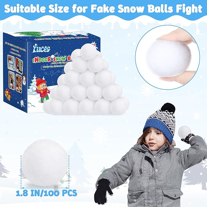 Luces 100 PCS Indoor Snow Balls Fight Set, Artificial Snow Ball, Soft Winter White Balls for Toss Game Outdoor Indoor, DIY Accessories Xmas Tree Decorations