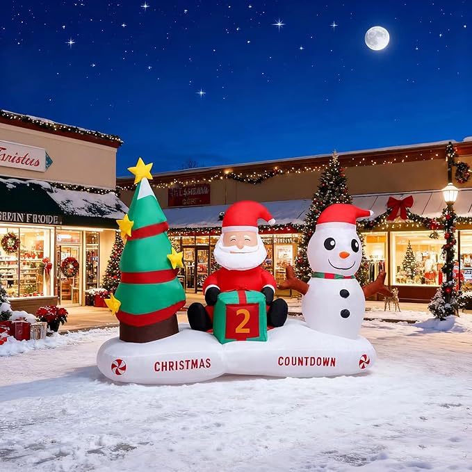 6FT Christmas Inflatable Decoration Countdown, Built-in LED Lighting Christmas Tree Santa Claus Snowman, Inflatable Decoration Suitable for Outdoor Courtyard, Indoor Garden,Lawn