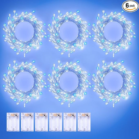 6 Pack 120LED Fairy Lights Battery Operated, 10Ft Twinkle Lights with Timer, Waterproof Silver Wire Starry Firefly Light for DIY Wreath Weeding Indoor Outdoor Christmas Decorations