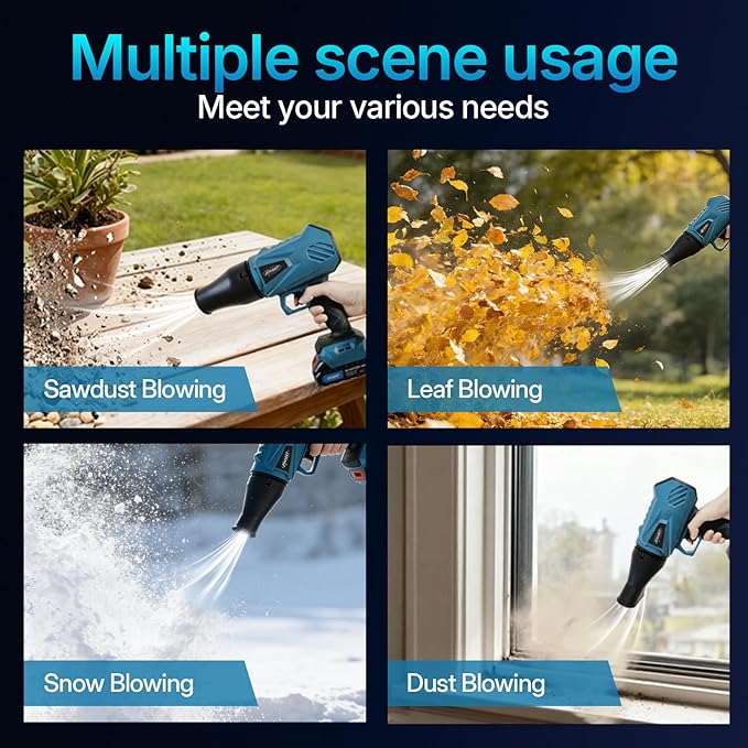 Leaf Blower, Electric Cordless Leaf Blower with 1 Batteries and Charger, 3 Speed Mode from 250-450CFM, Lightweight Leaf Blowers for Blowing Leaves, Patio Cleaning, Lawn Care and Dust