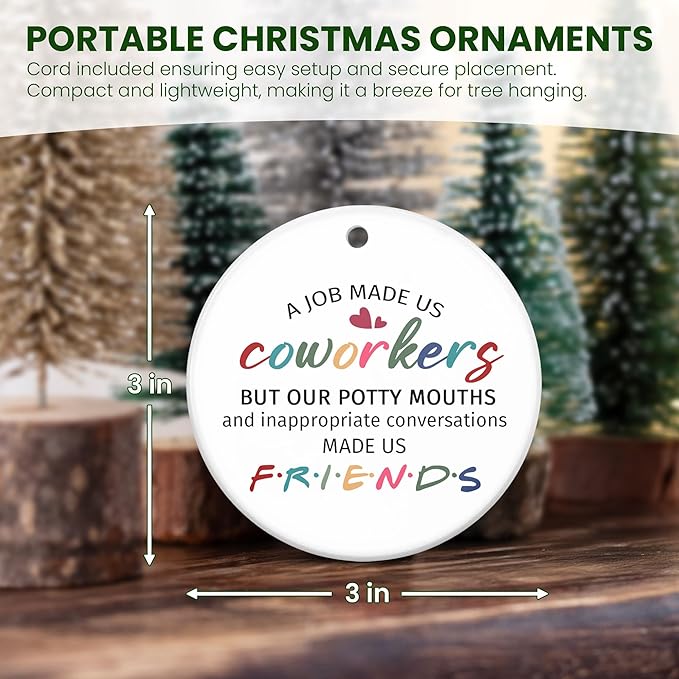 TEEZWONDER Christmas Coworker Gifts for Friends Women - Ceramic Christmas Ornaments 2025 for Tree Decorations - Gifts for Coworkers, Friend Gift for Coworker, Christmas Decorations Friends Ornament